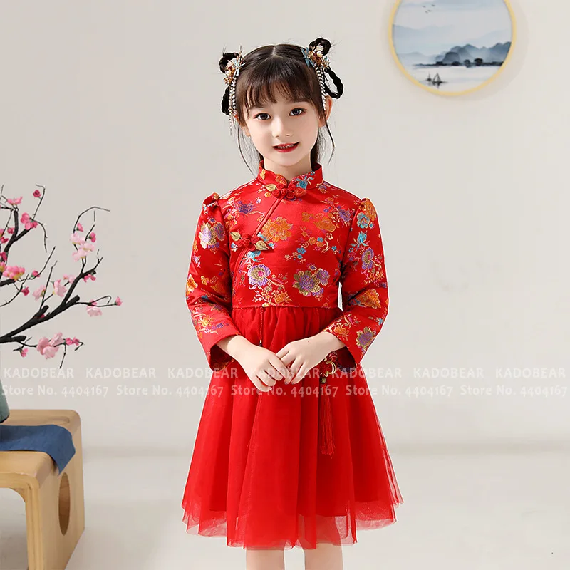 Традиционное китайское платье для маленьких девочек с вышивкой Hanfu Cheongsam детское