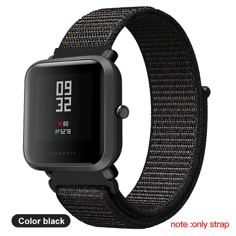 Colorful black BAPICK 20/22 мм нейлон Спортивный ремешок для Xiaomi Amazfit Bip Gts Gtr Ремешок Браслет Для Xiaomi Huami Amazfit темп Stratos Gtr 42 47 мм ремешок - Цвет: Colorful black