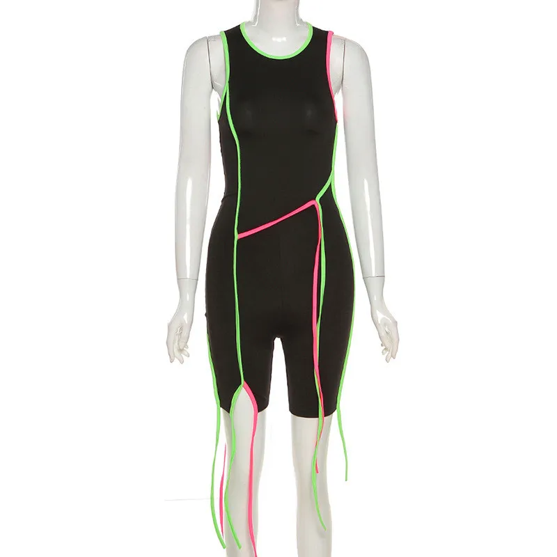 

Tank Jumpsuit Women Summer Sleeveless Rompers Colorblock Striped Playsuits Bodycon Skinny Fitness Overalls Monos De Verano Mujer