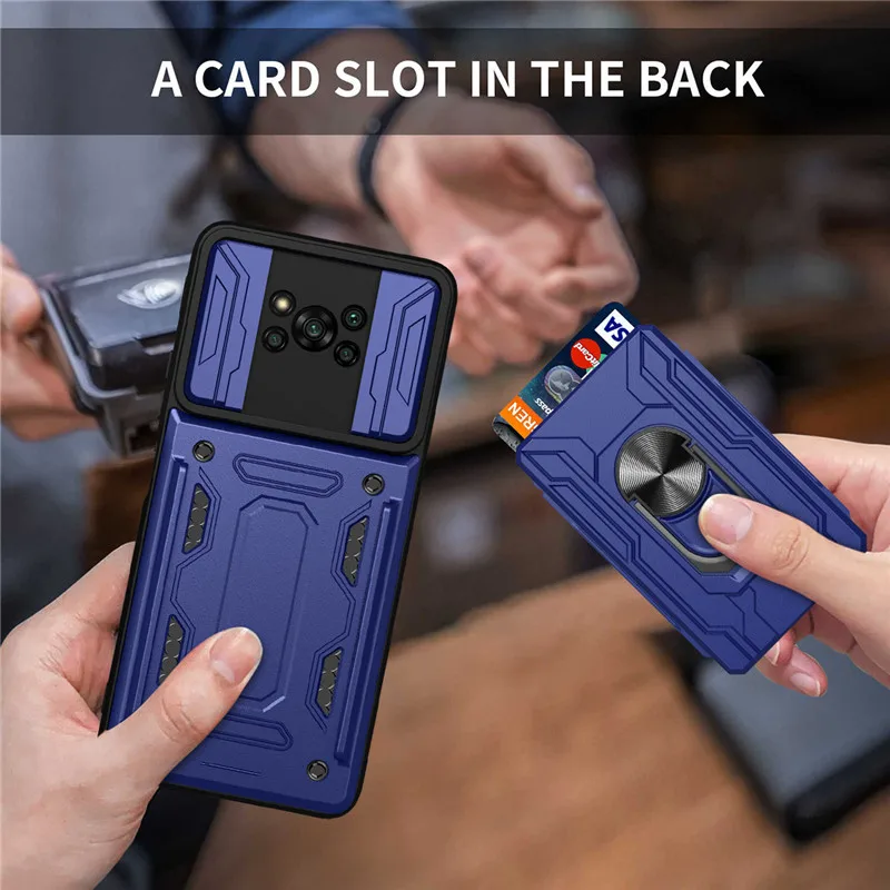 for xiaomi pocophone poco x3 nfc case magnetic ring armor card slot phone cases for mi poco x3 bracket stand holder back cover free global shipping