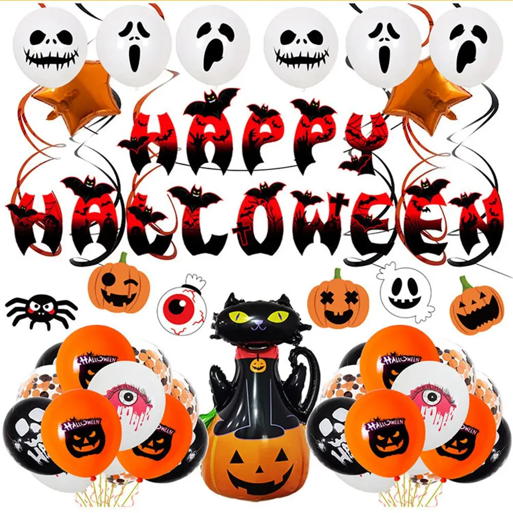 

Halloween Decorations Supplies Spider Bat Skeleton Ghost Latex Balloons Pumpkin Aluminum Film For Children|Adults