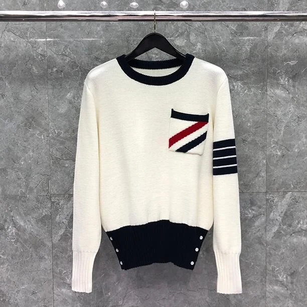 

Fashion 2021 Brand Sweaters Men Slim O-Neck Pullovers Clothing Striped Spliced Wool Thick Autumn Winter Casual Coat