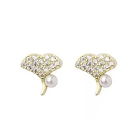 korean fashion ginkgo biloba pearl earrings for women teens girls 2021 trend fashion jewelry elegant sweet stud earrings