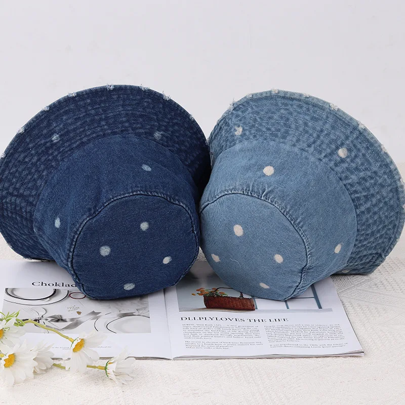 Панама женская из мытого хлопка Повседневная Уличная шапка с принтом в горошек