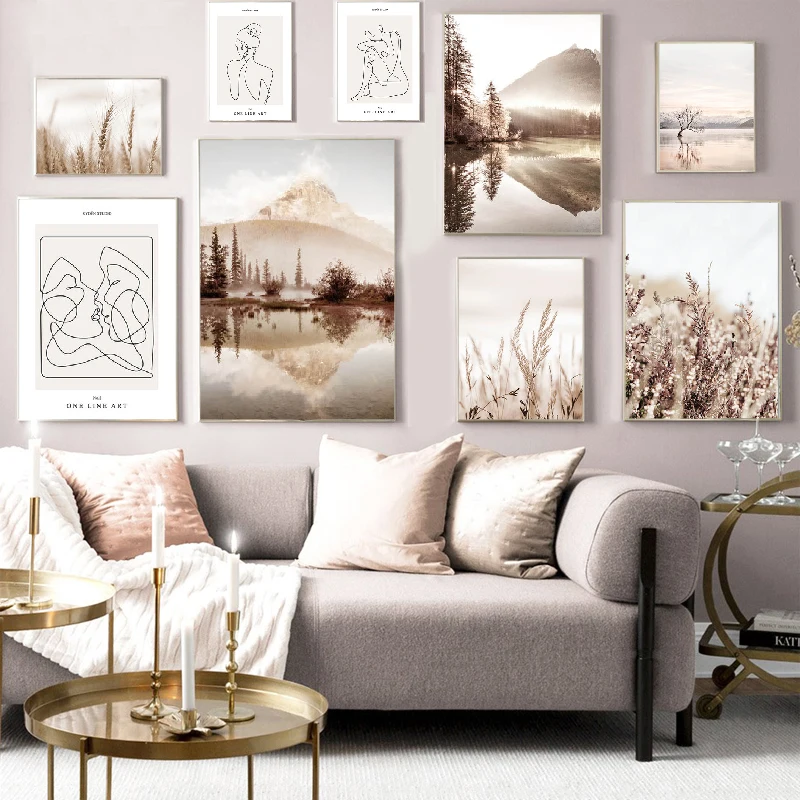 

Скандинавский стиль, богемный рассвет, природа, озеро, отражение, пейзаж, живопись, холст, постер, Художественная печать, галерея, настенное ...