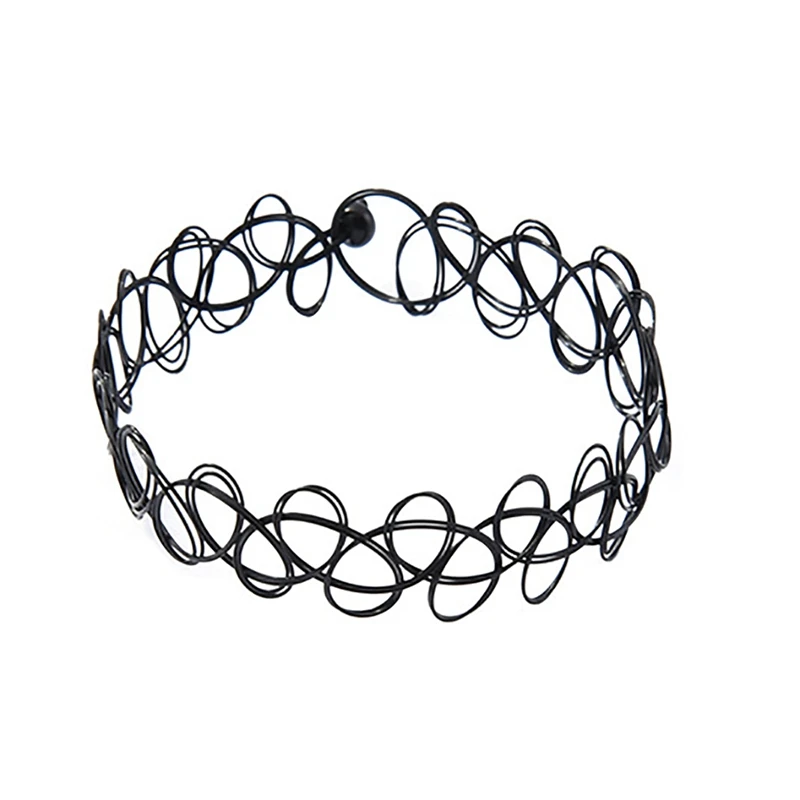 

3PCS Fishline Choker Necklace Set Stretch Tattoo Necklace with Bracelet and Finger Ring Elastic Hollow Chocker Jewellery