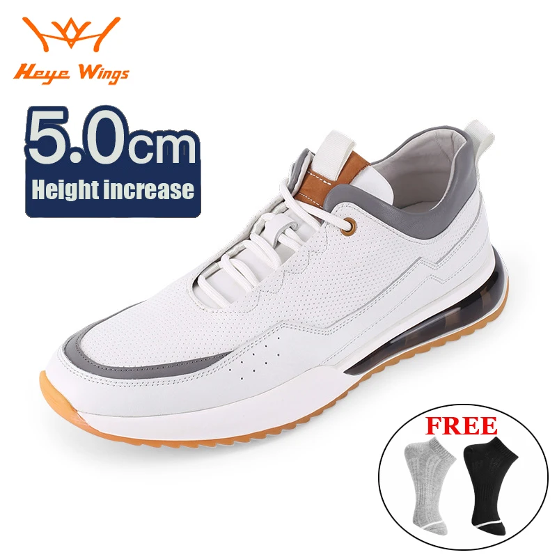 

Breathable Men's Sneaker Genuine Leather White Color Outdoor Casual Sport Shoes Men Height Increase Shoes