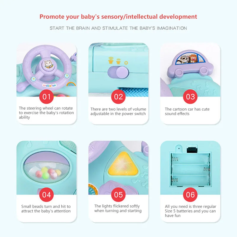 Realistic Electric Steering Wheel With Music Sound Light Education Children's Toys Plastic Simulation Toy Cartoon |