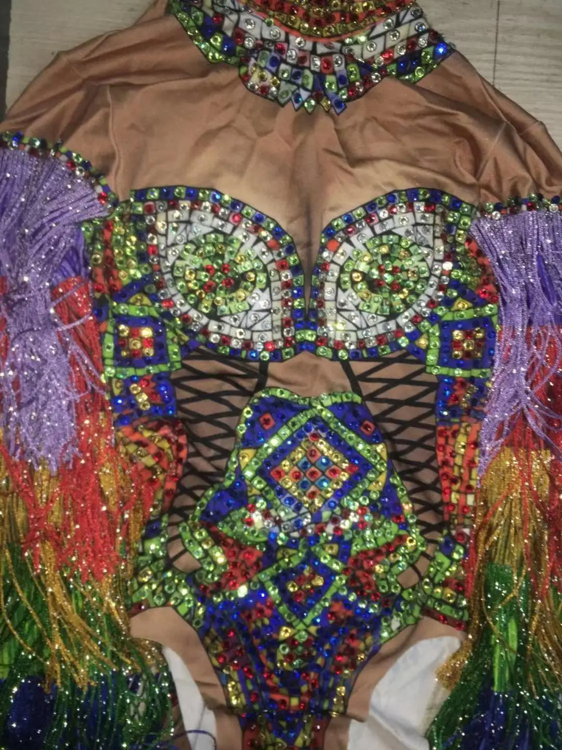 

Multicolor Tassel Rhinestone Printing Women's Party Dance Skinny Jumpsuits Sexy Fashion Women Dancer Stage Performance Costumes