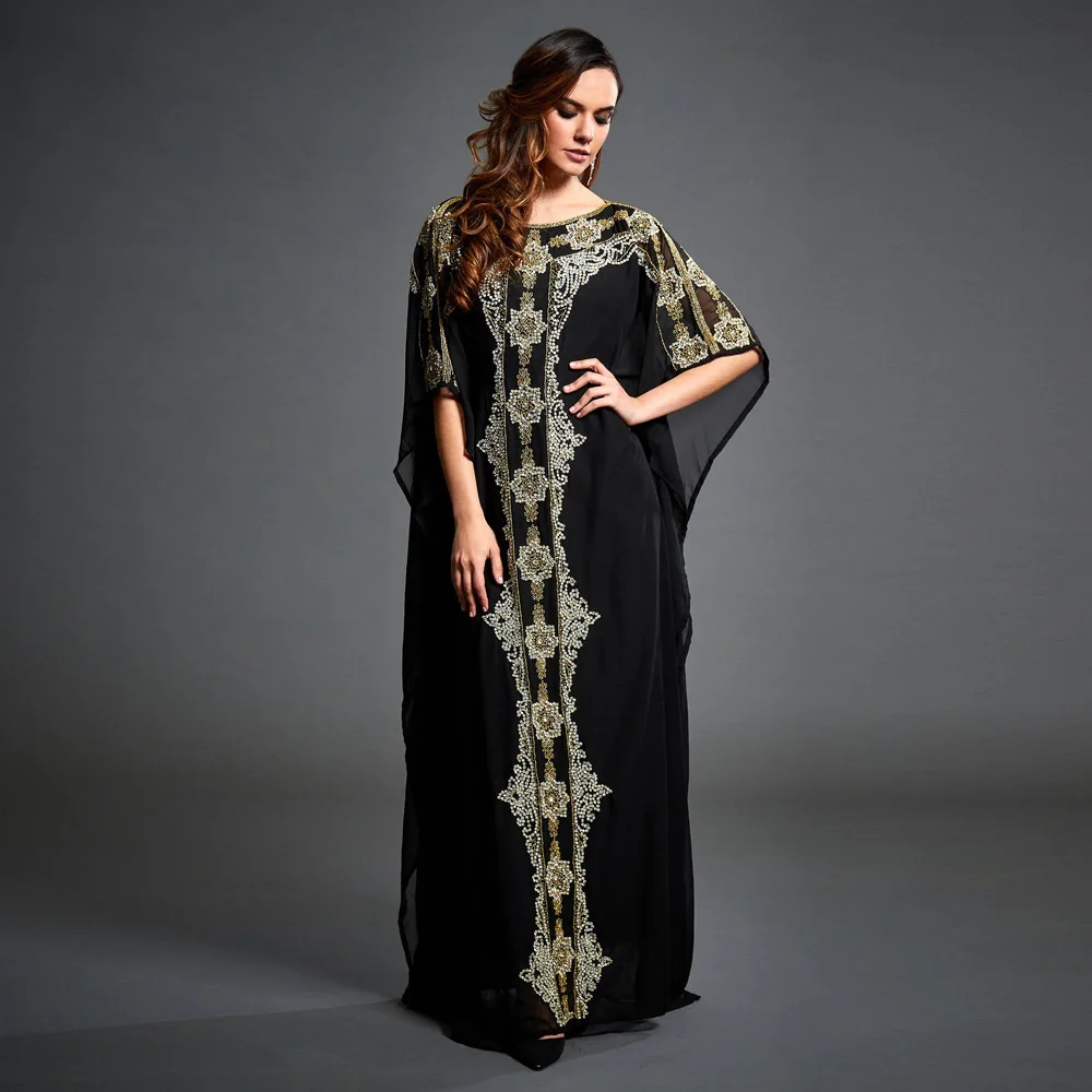 

Abaya роскошное марокканское платье-кафтан, мусульманское черное арабское платье для женщин, шифоновые Макси-платья с принтом, турецкое кимон...