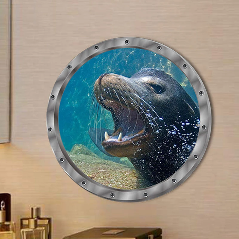 

3D Submarine Fake Window Stickers Seabed Animal Wall Stickers Kids Rooms Home Decoration Sealife Shark Fish Decals PVC Mural