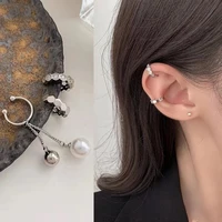 3pcs retro simple ear clip set female no pierced temperament niche design light luxury crystal pearl ball ear bone clip earrings