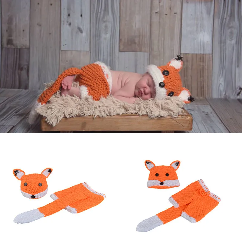 

Lovely Fox Baby Boys Costume Photo Props Crochet Infant Hat And Pants Kids Clothes for Boy Newborn Photography Props Accessories