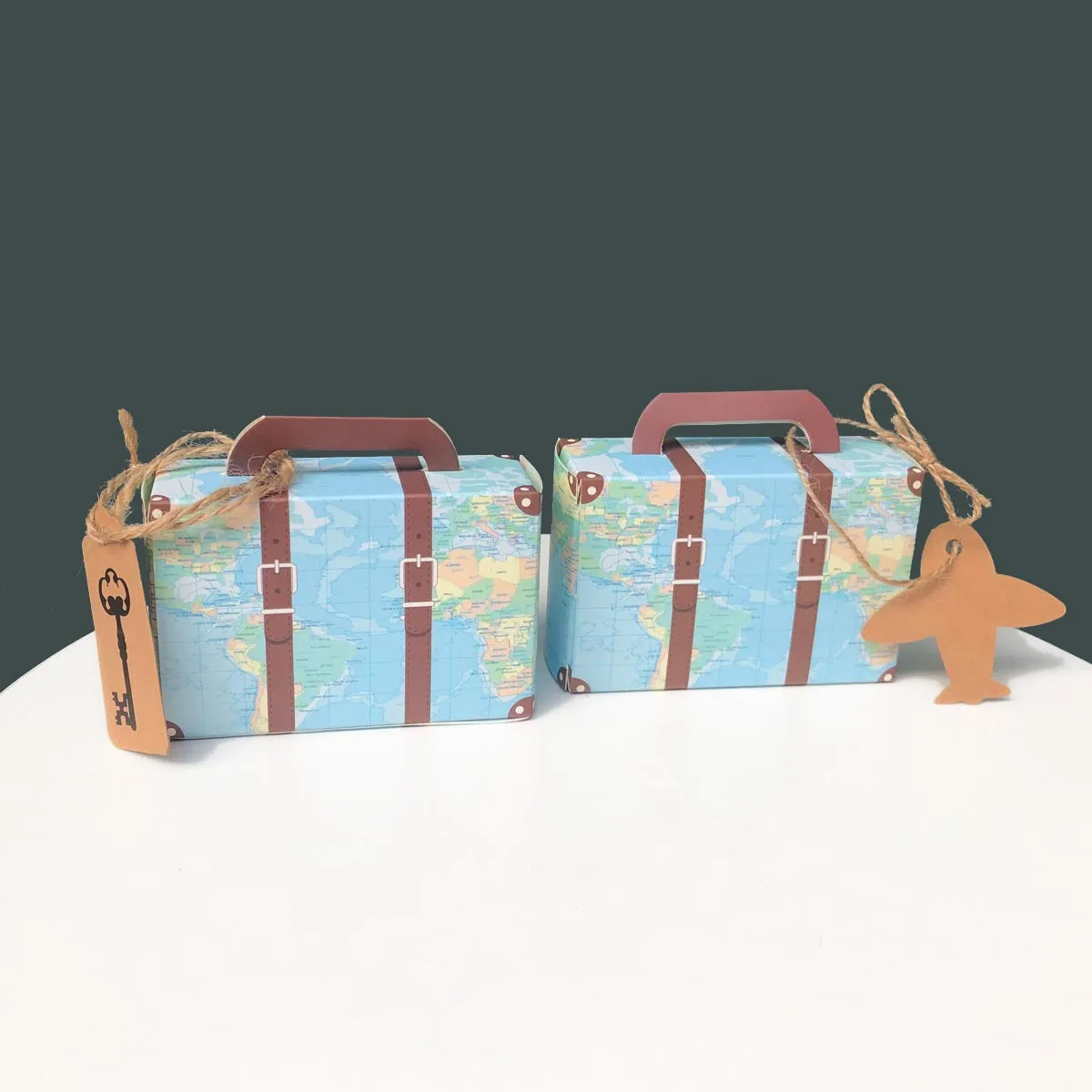 

10pcs Creative Suitcase Wedding Candy Box Gift Box Map Travel Retro Kraft Paper Airplane Candy Box 2022 New Boxes Self Assemble