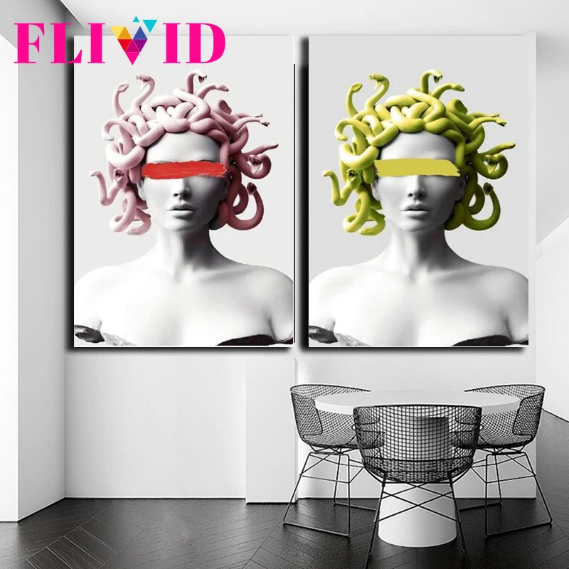 

Girl with Snake Wall Art Canvas Painting Women Posters Prints Nordic Poster Wall Pictures For Living Room Home Decor Unframed