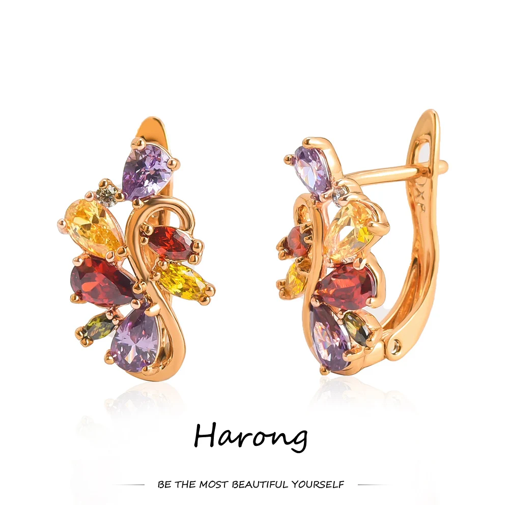 

Harong Natural Crystal Zircon Stud Earrings Female Trendy Personality Aesthetic Jewelry Ear Clip Accessories for Women Girl