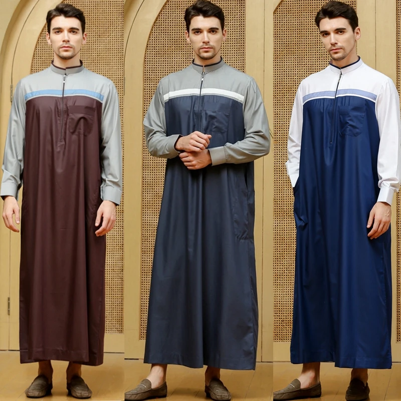 

Muslim Clothing Men Jubba Thobe Stand Collar Islamic Kaftan Kimono Long Robe Saudi Musulman Abaya Caftan Islam Dubai Arab Dress