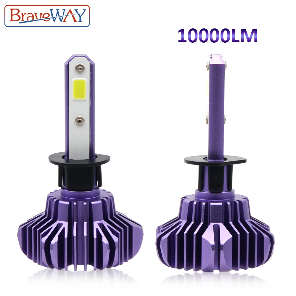 BraveWay H1 H3 светодиодный COB Чип фар автомобиля H7 H4 9005 HB3 9006 HB4 H11 H8 H9 10000LM 6500K 12V для
