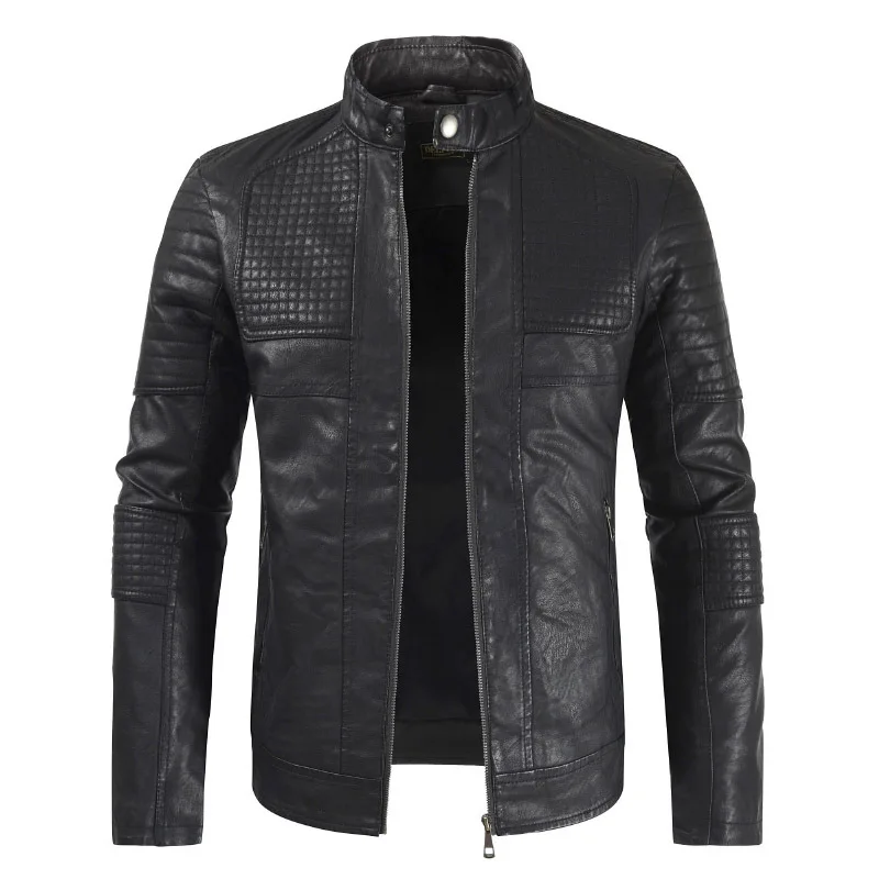 

2019 men's foreign trade new chest stitching leather jacket DL208