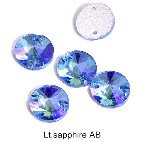 Lt.sapphire-AB 5 размеров Красный AB Круглый Rivoli Кристалл Стекло пришивные стразы с плоской задней частью глубокий синий АВ пришивные стразы для свадебного платья B0999 - Цвет: Lt.sapphire-AB