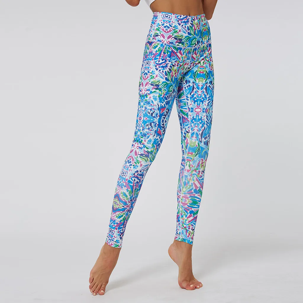 Йога Брюки для женщин высокая талия с рисунком спортивные Леггинсы фитнеса