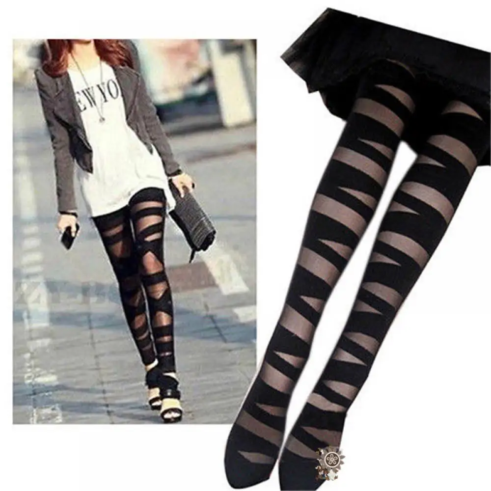 

Sexy Black Female Fishnet Tights Women Stockings Hot Sale Women Fashion Sexy Black Stripes Pattern Stockings Tights Pantyhoses