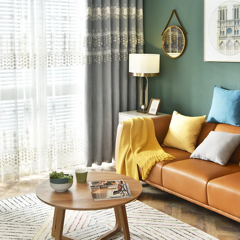 Американский рельефный роскошный вышитая вуаль Шторы серый сплошные оконные