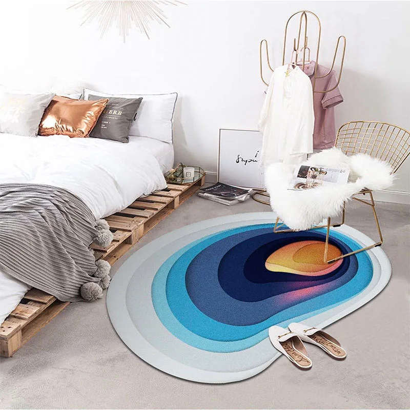 Неровные круглые синие коврики для спальни гостиной Нескользящие большие мягкие