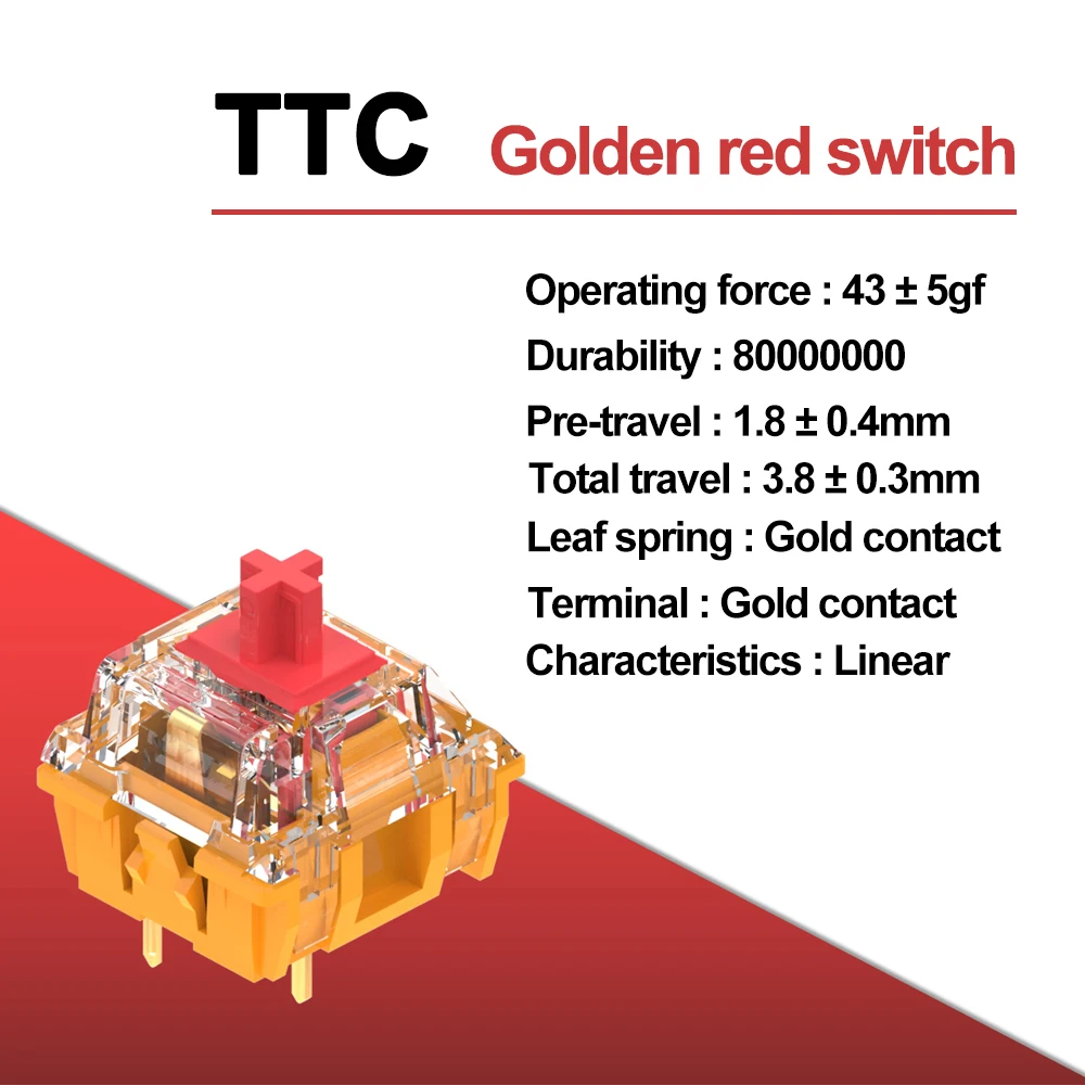 

TTC Golden Red Gold Brown Switch V3 Linear Tactile Axis for Mechanical keyboard 3 Pins Customize DIY Gamer