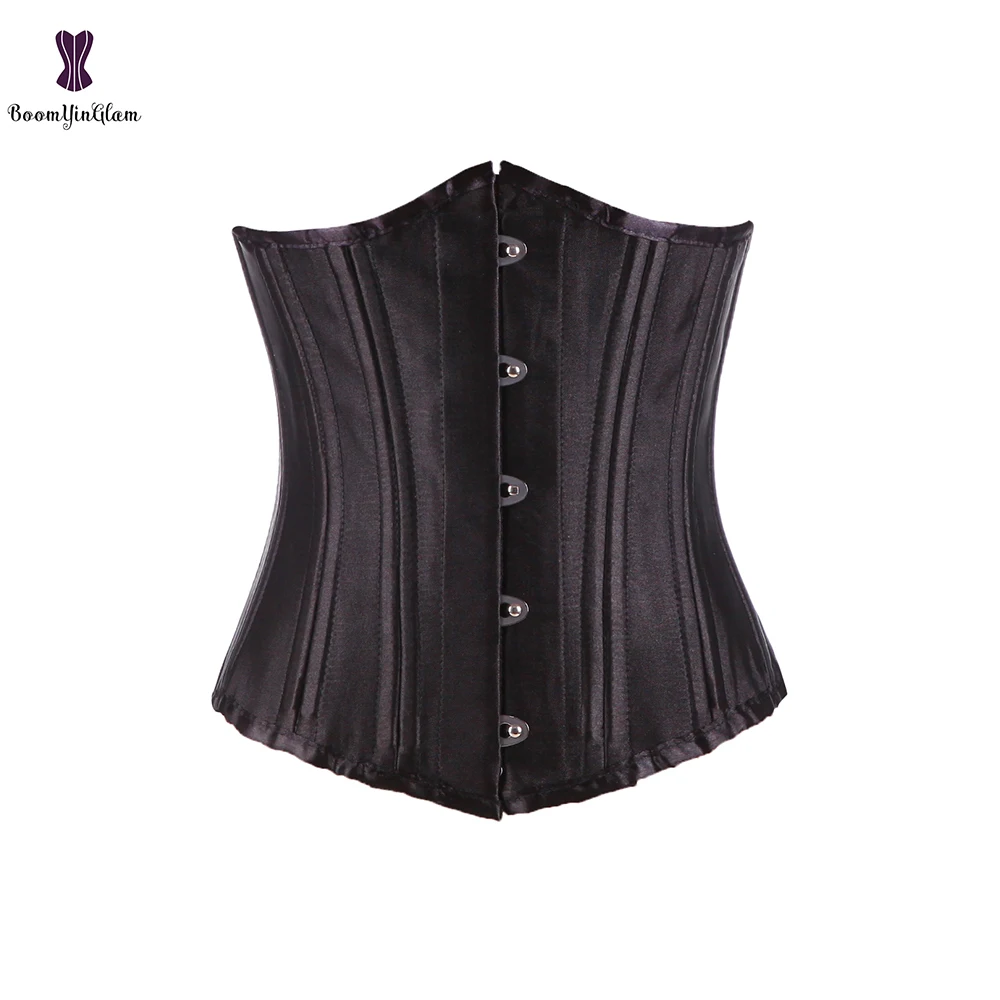 

Stain Black Underbust Corset 24 Steel Boned Korset Lace Up Waist Trainer Bustier Cincher Bauques Corselet