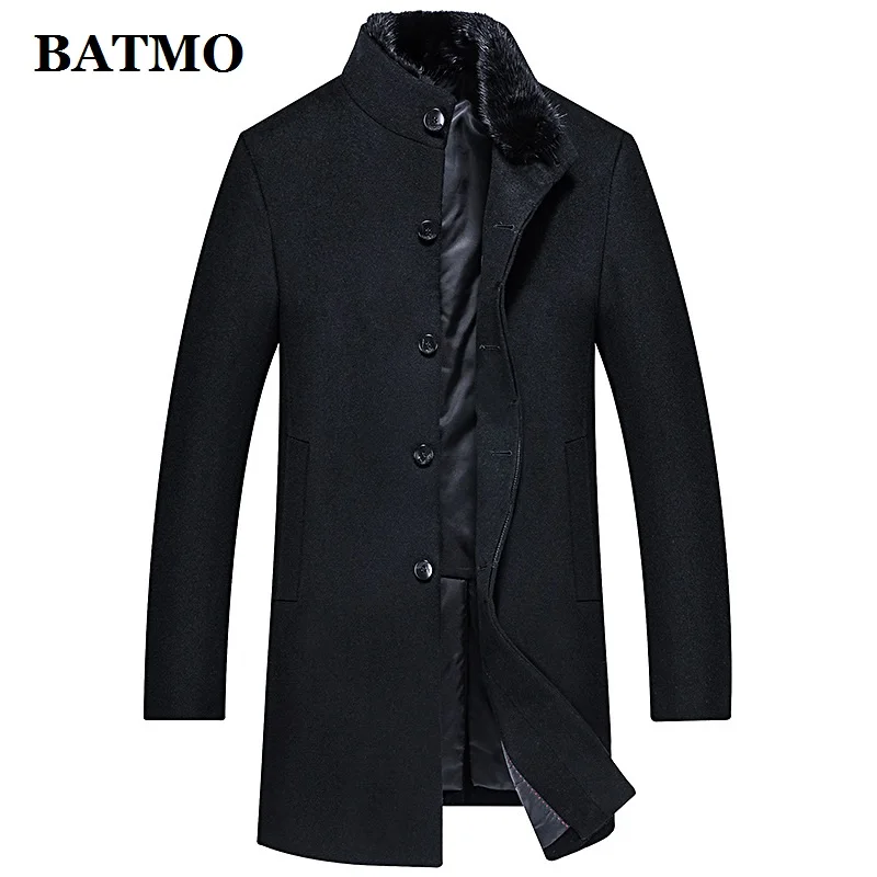 BATMO 100% шерсть натуральный мех норки воротник толстое пальто для мужчин мужская