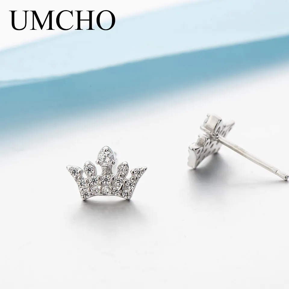 ZEUJ045Z-1 UMCHO Crown, настоящее 925 пробы, серебряные ювелирные изделия, серьги с цирконием кубической огранки для женщин, подарки на день рождения, хорошее ювелирное изделие - Цвет камня: ZEUJ045Z-1