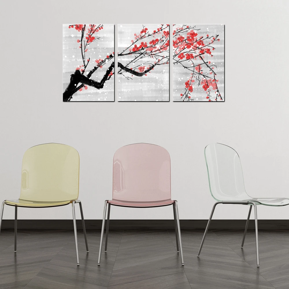 HD Печать китайская чернильная Живопись Стиль Пейзаж Гора и цветение сливы Сакура