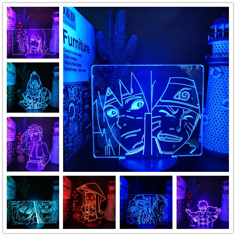 Naruto Anime 3d Lamp Uzumaki Naruto Uchiha Sasuke Jiraiya Gaara Figure Nightlight Kid Manga Gift LED Night Light Home Decoration