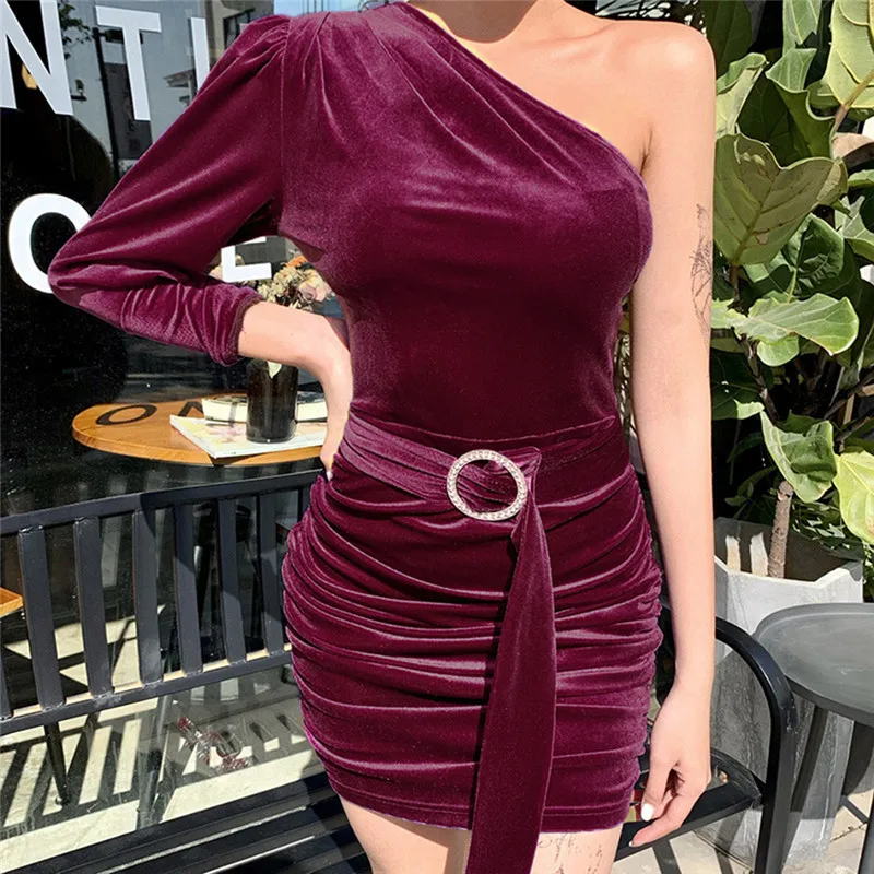 Women's Casual Basic One Shoulder Tank Top Bodycon Long Sleeve Sleeveless Mini Club Dress | Женская одежда