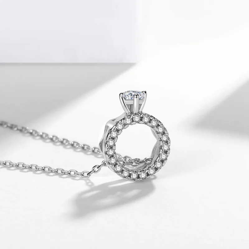 

925 Sterling Silver Shining diamond Luxury Ring Shape Pendant Necklace for Women Link Chain Necklace Romantic Fine Jewelry