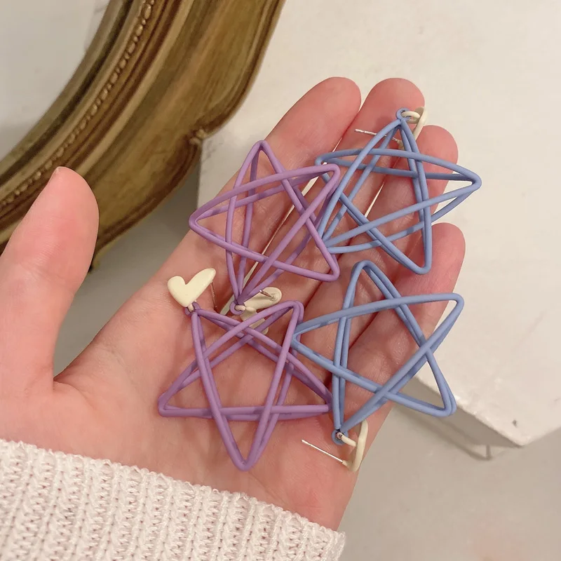 

Fresh Sky Blue Hollowed-out Double Pentacle Star Earrings for Women Girls Heart-shaped Earrings Jewelry for 2021