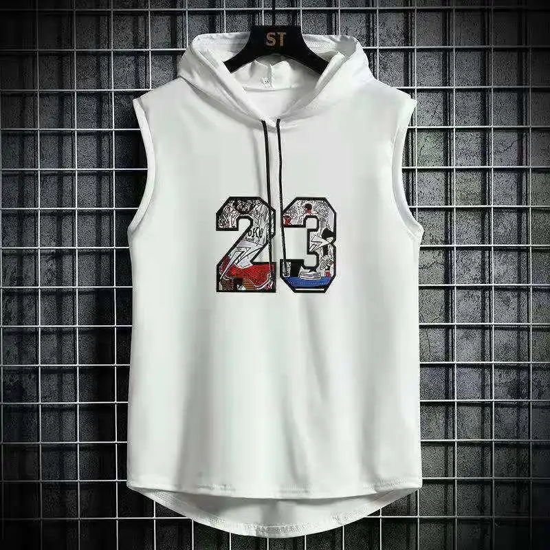

Summer Mens Muscle Hoodie Vest Sleeveless Bodybuilding Gym Workout Fitness Shirt High Quality Vest Hip Hop Sweatshirt Men's Tops