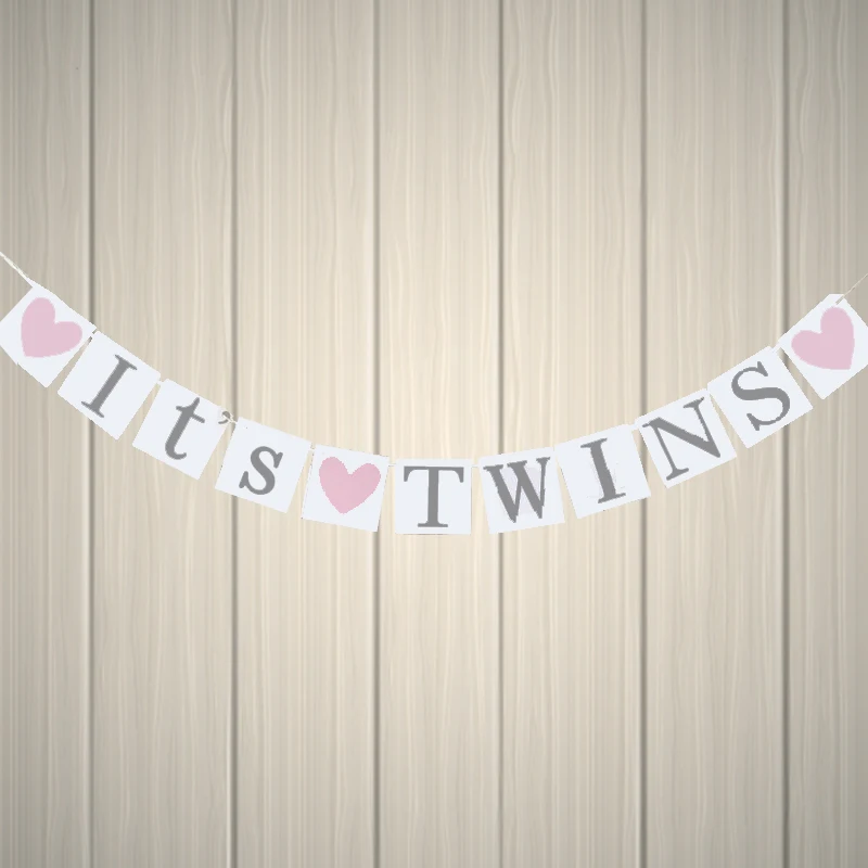 

It's Twins Banner-Pink Heart Twins baby shower Birthday Party Decoration Party Supplies