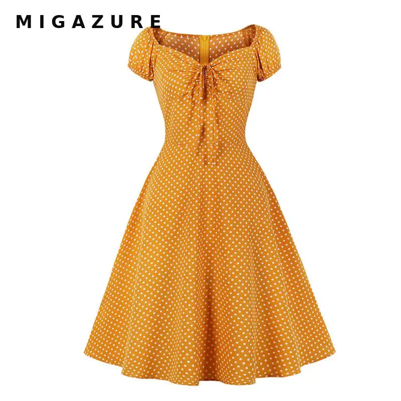 MIGAZURE галстук бабочка и вырезом сердечком летнее женское платье в ретро стиле 2021 с