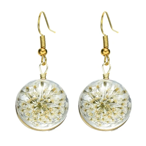 Style 22 SONGDA Новые красочные серьги с сушеным цветком золото серебро прозрачный шар серьги-капельки с имитацией листьев милые ушные капли современные ювелирные изделия - Окраска металла: Style 22