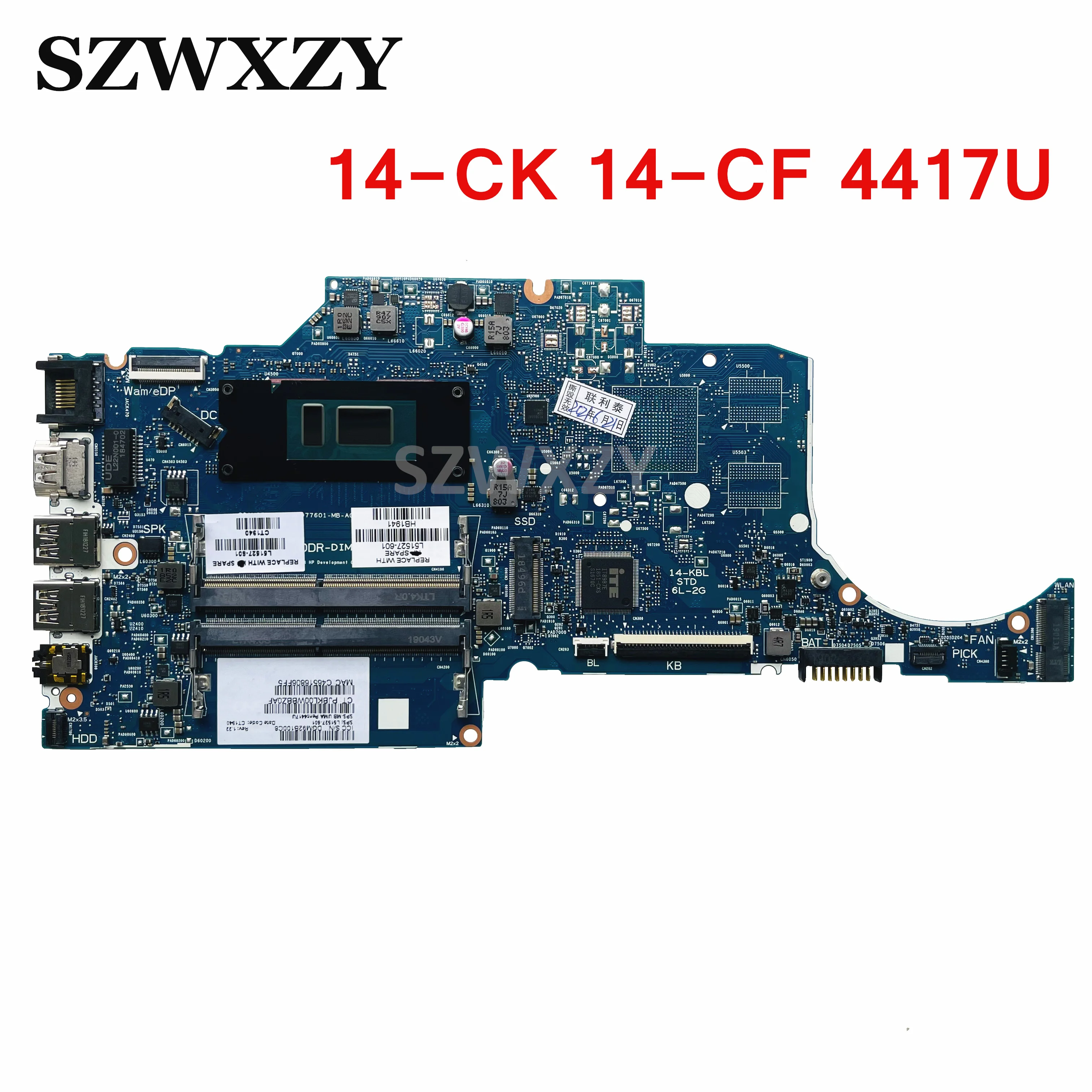 Восстановленная материнская плата для ноутбука HP 14-CK 14-CF 240 G7 L51527-001 6050A2977601-MB с 4417U
