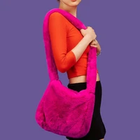 2021 pink rosyred fashion hot sale cute crossbody purse women large capacity shoulder bags fake fur leopard fluffy hobo bag