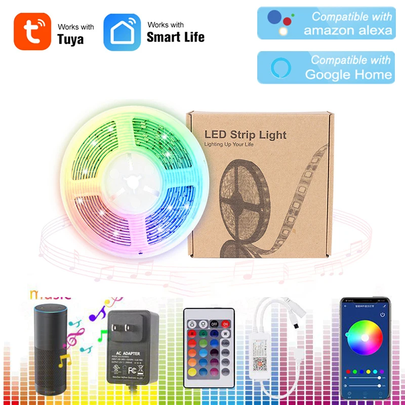 

Светодиодная лента Tuya Smart Home 5050 RGB 150 с регулируемой яркостью, водонепроницаемая гибкая лента RGB s, работает с Alexa Google Home