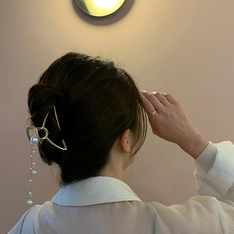 

New Gold Vintage Long Tassel Peal Metal Geometric Hair Claw Crab Clips for Women Party Hair ClawHairpin Hair Accessories Jewelry