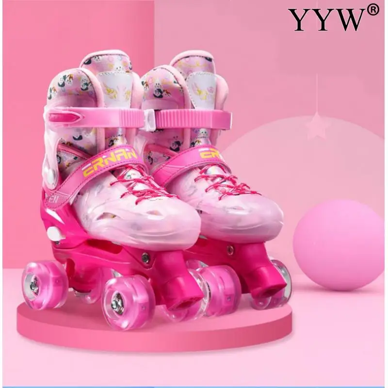 2022 Boys Girls Kids Skates Children Roller Skates Skating Shoes Sliding Adjustable Quad Sneakers 4 Wheels 2 Row Line Outdoor