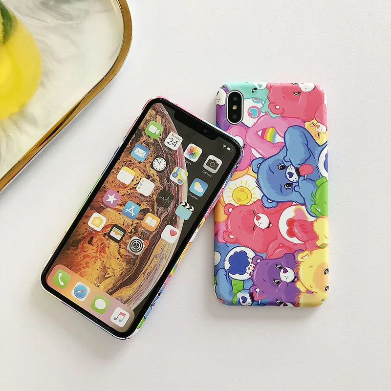 Cute Colorful Cartoon Bear Scrub Phone Case for iPhone 6 6s 7 8 Plus X Xs XR Max Hard PC Back Cover |