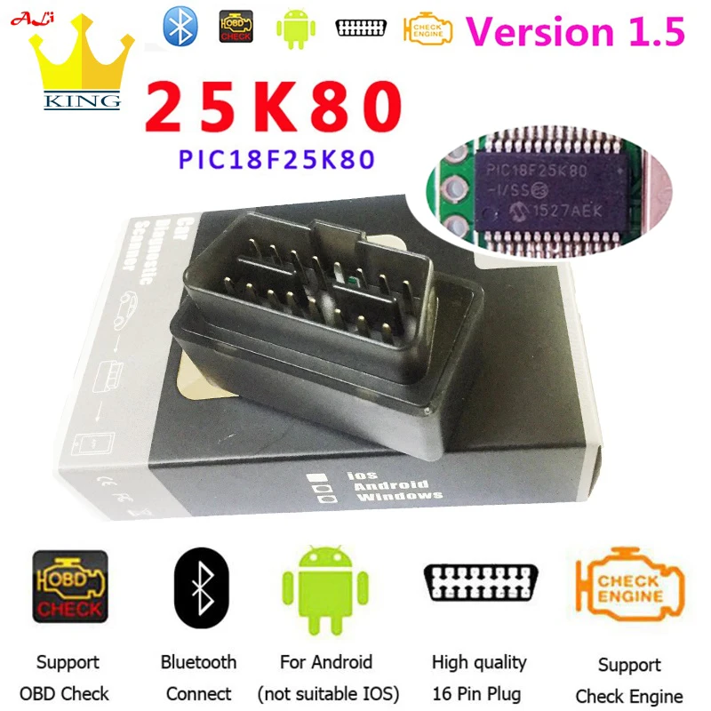 Мини-сканер ELM327 V1.5 PIC18F25K80 OBD2 считыватель кодов ELM 327 1 5 OBD Bluetooth диагностический