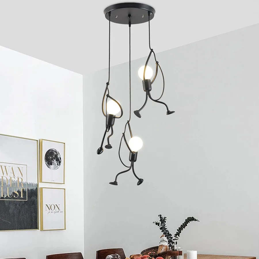 

BEIAIDI E27 Nordic Cartoon Doll LED Pendant Lamp Creative Iron Climbing Man Pendant Light Hanging Lamp For Kids Children Bedroom