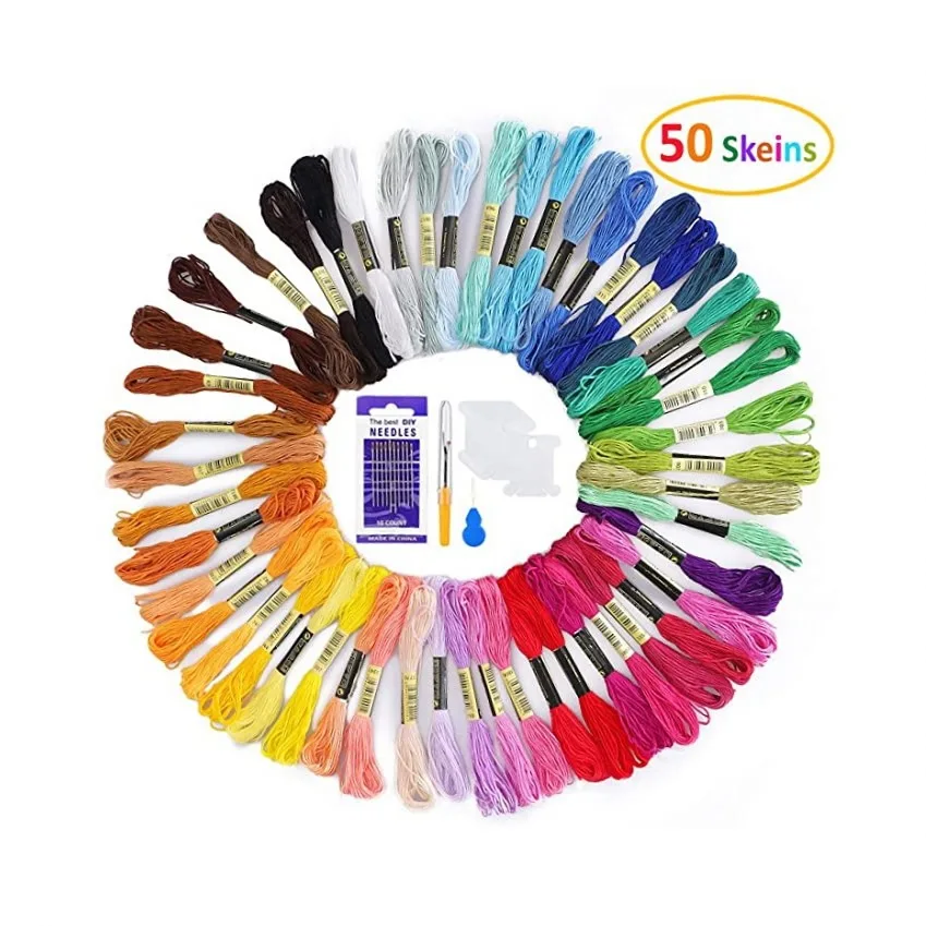 

New 50 pcs Random Color embroidery DIY Silk Line Branch Threads Floss Skein Cross Stitch Thread